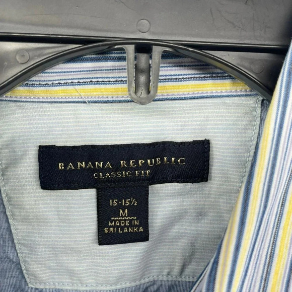 Banana Republic Button-Up Shirt Men's M Blue Yellow Classic Fit Striped Collared - Picture 10 of 12